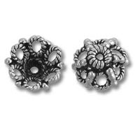 Two silver floral filigree bead caps