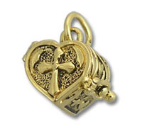 Gold heart-shaped locket with cross detail
