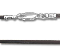 Black leather necklace cord with silver clasp