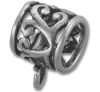 Silver filigree barrel charm bead with loop