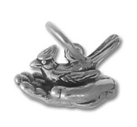 Silver bird in palm pendant charm